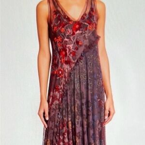 Johnny Was Lyoire Mesh XL Embroidered Maxi Dress